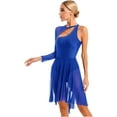 thumbnail image 3 of CHICTRY Womens Long Sleeve Lyrical Dance Dress Sheer Mesh Gymnastics Leotard Figure Skating Dress Royal Blue M, 3 of 7