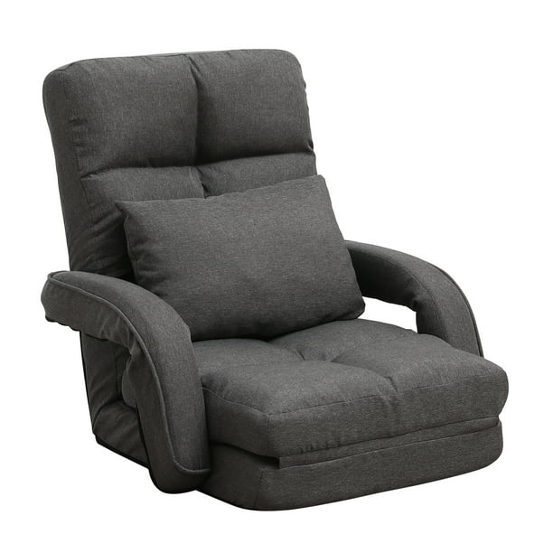 FLOGUOR Indoor Floor Chair with Armrest and Pillow Folding Chaise Lounge Sofa 14-Position 