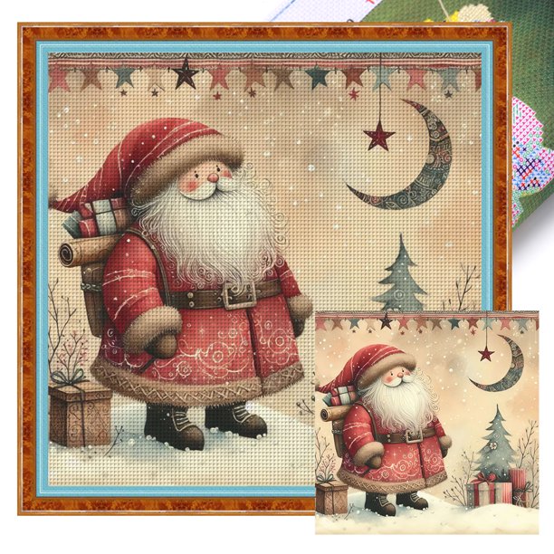 Hilo Algodón Ecológico Bordado Punto Cruz Papá Noel Impreso 11CT 40x40cm