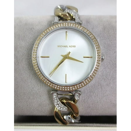 MICHAEL KORS MK4633 CATELYN WHITE GLITZ DIAL TWO TONE CRYSTAL WOMENS WATCH