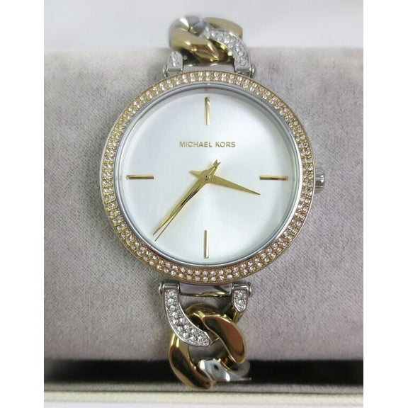 MICHAEL KORS MK4633 CATELYN WHITE GLITZ DIAL TWO TONE CRYSTAL WOMENS WATCH