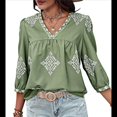 thumbnail image 2 of Blusas Casuales de con Cuello en V y Estampado Floral para Mujer, Blusas Bohemias de Verano con Mangas 3/4. Verde M, 2 of 9