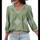 thumbnail image 2 of Blusas Casuales de con Cuello en V y Estampado Floral para Mujer, Blusas Bohemias de Verano con Mangas 3/4. Verde XXL, 2 of 9