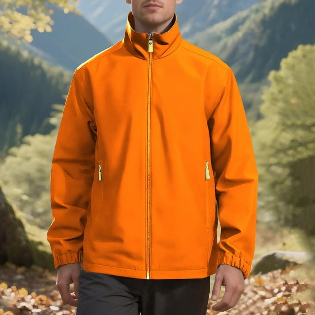 LOVZFMLL Jackets for Men's Solid Color Outdoor Climb Pocket Zipper Long Sleeved Jacket