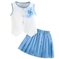 thumbnail image 6 of Girls 2 Piece Outfits Sleeveless Button Down Round Neck Top with Pleated A-Line Skirts Cute Preppy Style Sets Blue 2-3 Years, 6 of 8