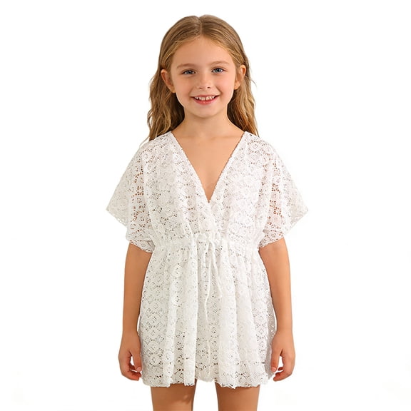 XINXIAOO Kids Girl Swimsuit Cover up Breathable Girls Crochet Swim Beach Cover Up Swimming Pool Clothes 7-8 Years