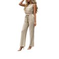 thumbnail image 3 of Women's 2 Piece Outfits Lounge Sets Women Fashion Casual Solid Color Neck Sleevelesstank Top Straight Leg Pants Set Khaki S, 3 of 5