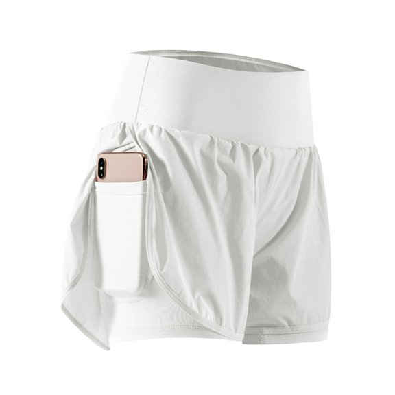 Deliqiba High Waisted Shorts for Women for Running Athletic Workout Gym with Pockets Liner White S