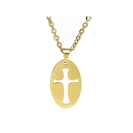 Cut Out Cross - Beautiful Cut Out Cross in Oval Shape Pendant Necklace With 18