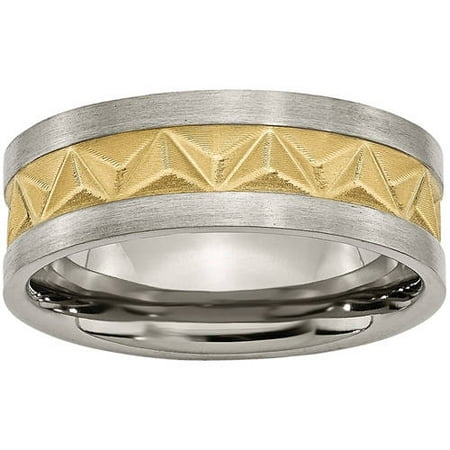 Primal Steel Titanium Brushed and Yellow IP-plated Mens 8mm Band