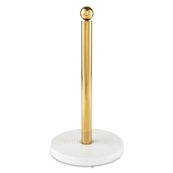 Thyme and Table, Paper Towel Holder with Ribbed Ceramic Base, White and Gold, Paper Towel Holder