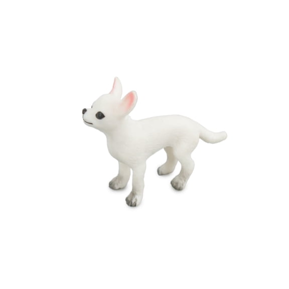 Chihuahua Dog, White, Rubber Canine, Hand Painted, Educational, Realistic, K9, Diorama, Figure, Model, Replica, Toys, Kids, Gift, 1 3/4 Inches. CH823 BB194
