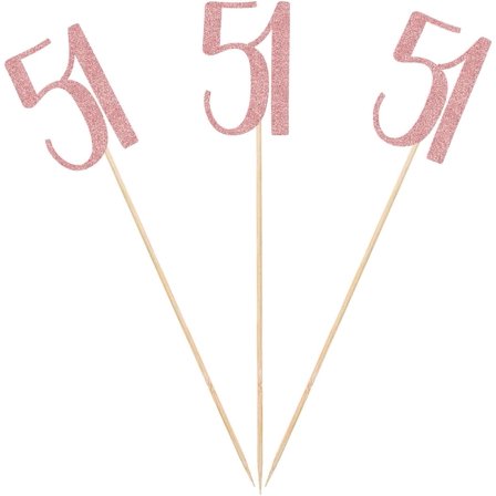 Rose Gold 51st Glitter Birthday Centerpiece Sticks, 12-Pack Number 51 Table Topper Anniversary Party Decorations