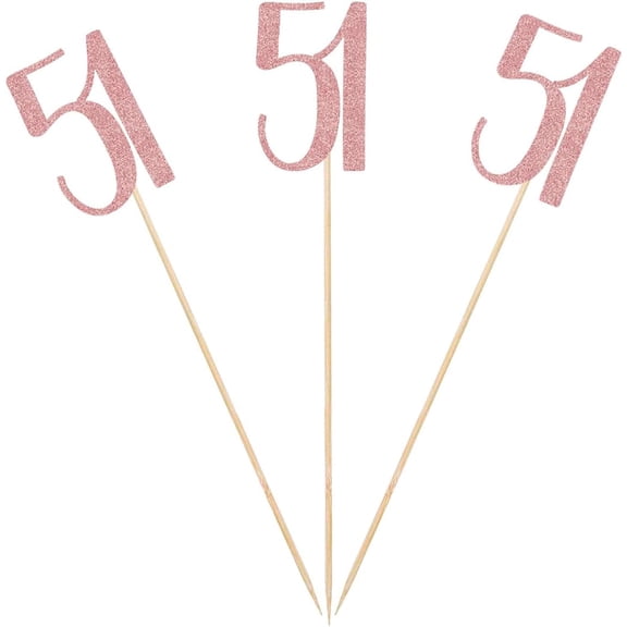 Rose Gold 51st Glitter Birthday Centerpiece Sticks, 12-Pack Number 51 Table Topper Anniversary Party Decorations