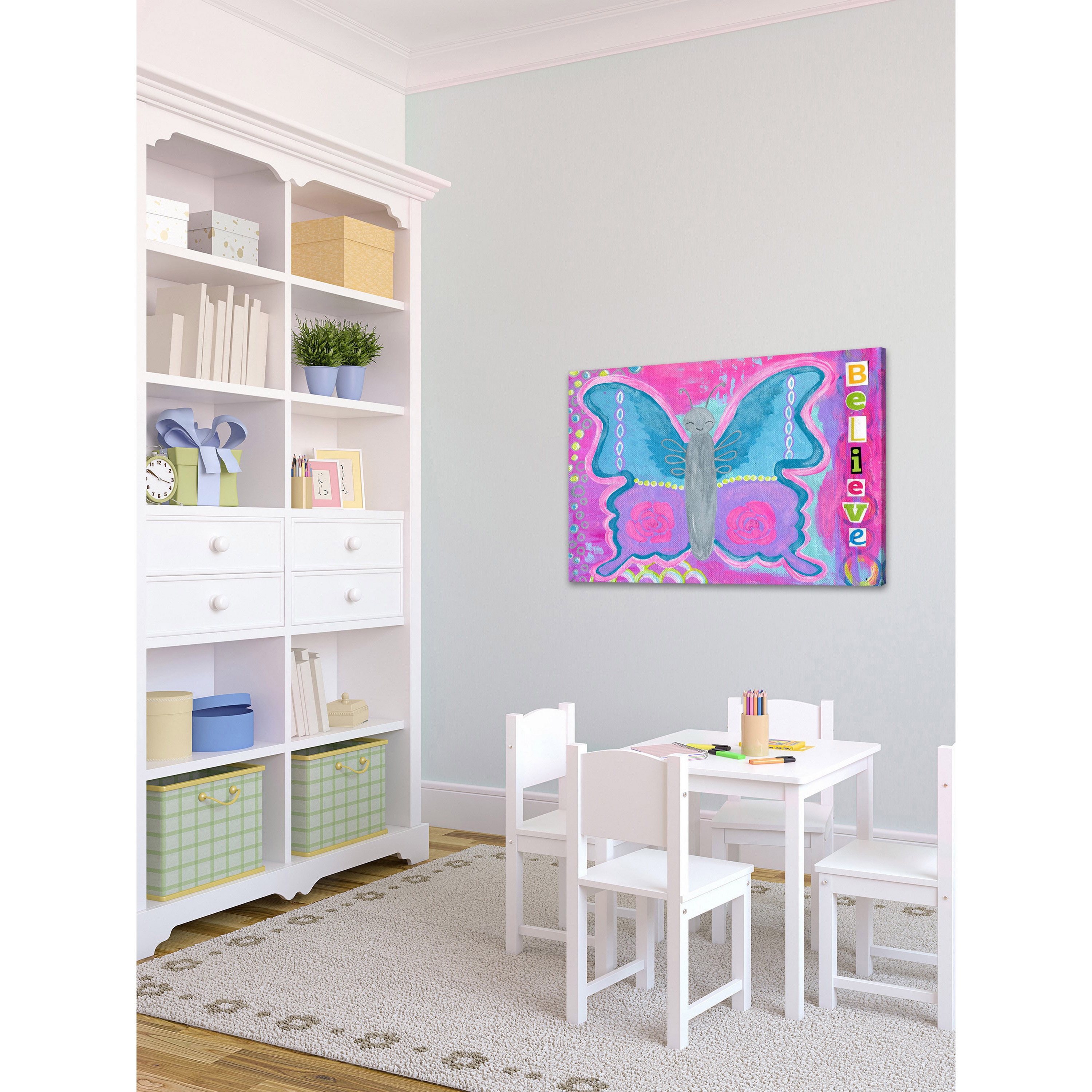 Marmont Hill "Believe Butterfly" by Jill Lambert Painting Print on Wrapped Canvas