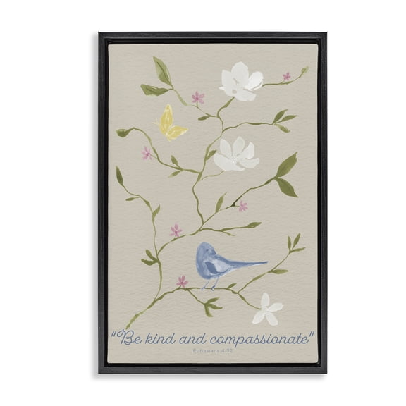 Stupell Industries Shabby Chic Floral Be Kind & Compassionate Black Floating Frame Canvas Art, 17 x 25, by Lucille Price