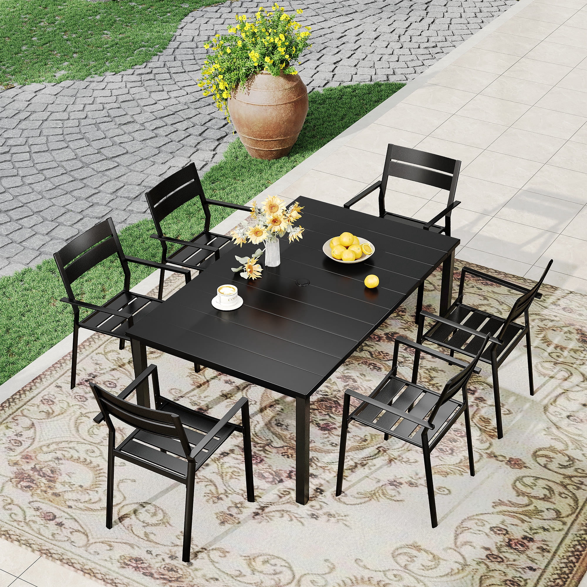 Vicllax Outdoor Patio Dining Chairs Set of 6, Stackable metal chairs with All-Weather Steel Metal Frame for Yard Deck Poolside Porch, Black