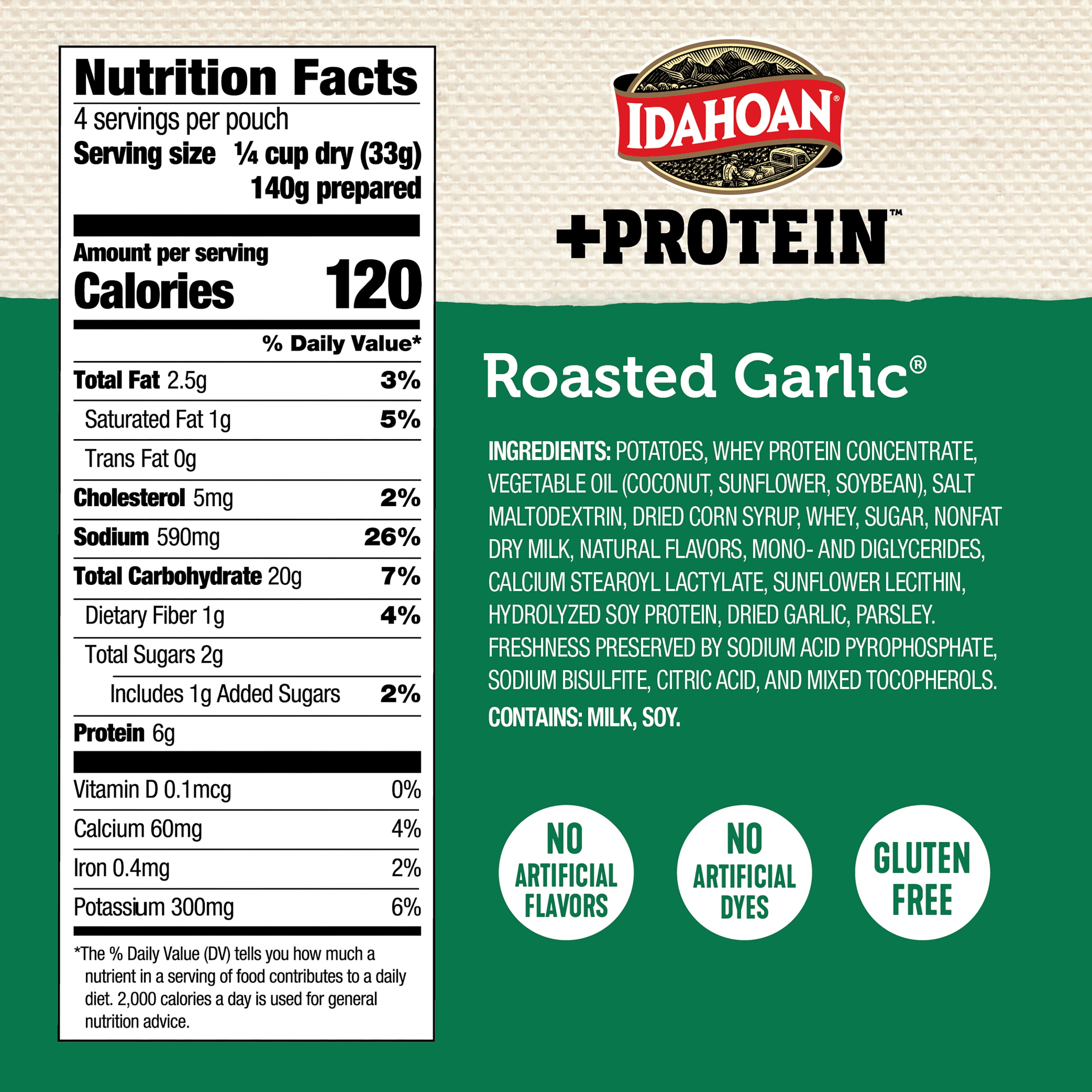 (10 pack) Idahoan Roasted Garlic +Protein Mashed Potatoes, 4 servings