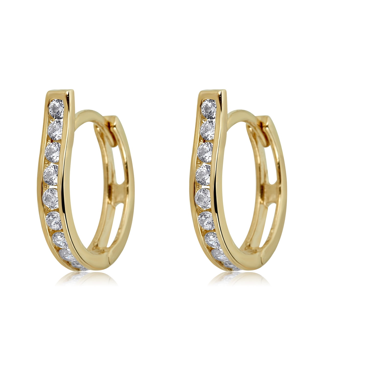 AVORA 10K Yellow Gold Fancy Simulated Diamond CZ Huggie Hoop Earrings ...