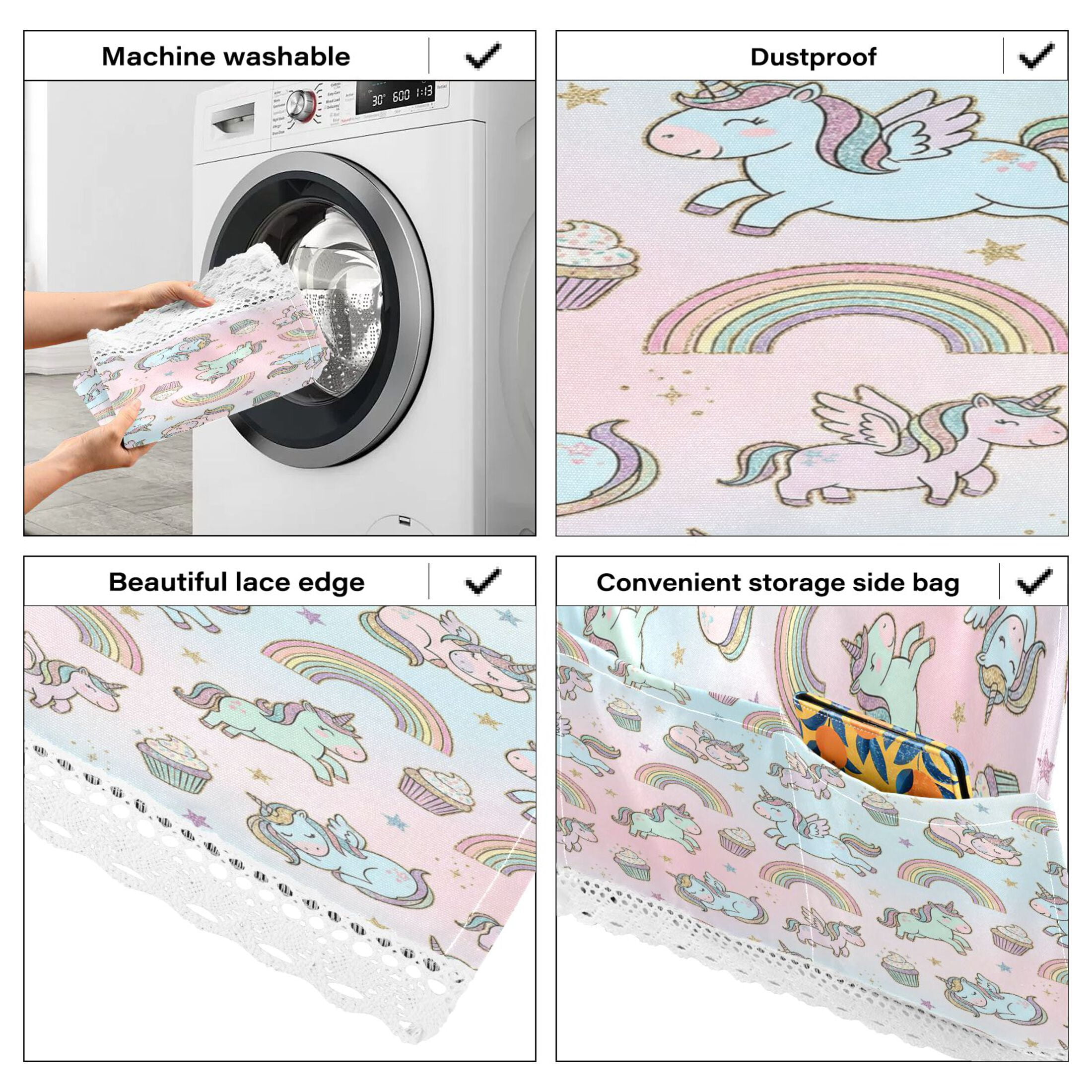 Wobogo Sweet Unicorn Washing Machine Cover Dustproof Washer Dryer Cover Waterproof Laundry Room Decorative Protector