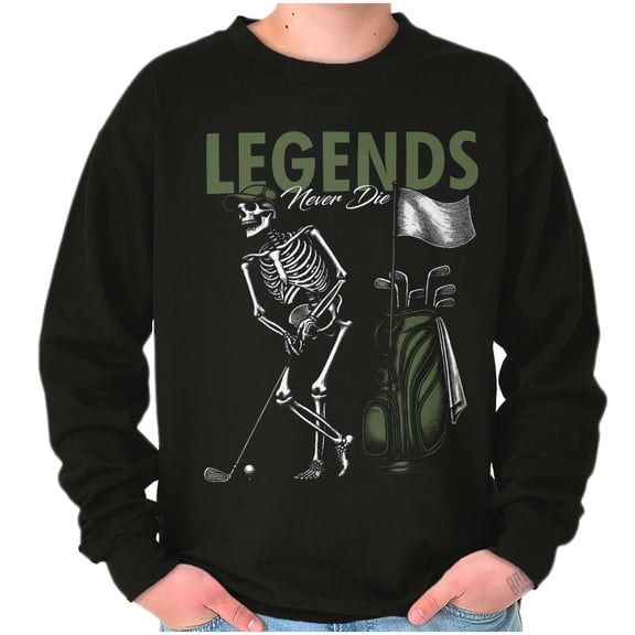 Funny Golf Skeleton Legends Never Die Men's Crewneck Sweatshirt Brisco Brands S