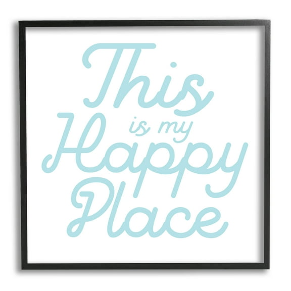 Stupell Industries Blue Happy Place Phrase Graphic Art Black Framed Art Print Wall Art, Design by Daphne Polselli