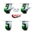 thumbnail image 2 of 4 Inch Green Poly on Cast Iron Caster Set 2 Brakes/Swivel Locks and 2 Rigid SCC, 2 of 2