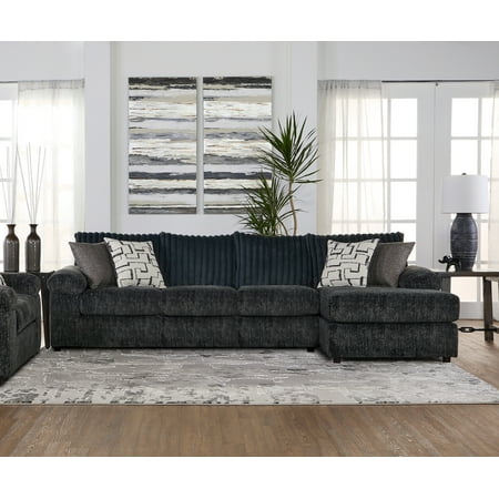 Roundhill Furniture Nason Wide Wale Corduroy Sectional Sofa Chaise, Charcoal