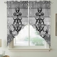 thumbnail image 2 of Nautical Anchor Swag Valances for Windows, Kitchen Curtains 36 Inch Length 2 Panels Set, Rudder Stars Retro Black Grey Wooden Grain Short Curtains for Small Windows Rod Pocket Cafe Curtains 28"x36", 2 of 8