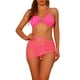 thumbnail image 1 of Conjuntos de bikini de anillo con halter para mujeres, traje de baño de 3 piezas con falda de malla con cordón, color rosa caliente mediano, 1 of 5