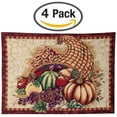 thumbnail image 2 of Violet Linen Fall Harvest Thanksgiving Autumn Leaves Sunflowers Fruits Pumpkins Tapestry Pattern, Polyester Cotton Woven Tapestry, Cornucopia, 13X 19, Rectangle Set of 4, Decorative Place Mats, 2 of 7