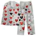thumbnail image 6 of Moxiu Womens Satin Valentine's Day Pajamas Long Sleeve Love Heart Print Satin PJ Sets Button-Down Pajama Sleepwear Loungewear 2025 Gray,XL, 6 of 6