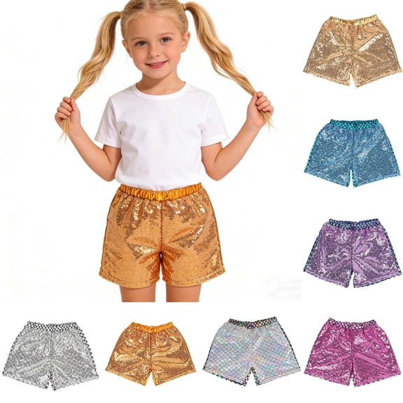 Sequin Hot Pants For Girls Glam Party Summer Solid Color Scale Elastic Waist Playful Shorts Wide Leg Short Trousers