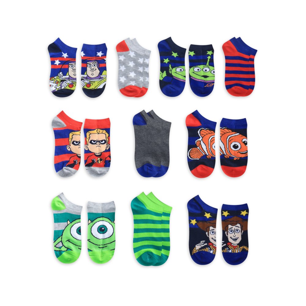 Disney Pixar Pixar Boys Socks, 10 Pack No Shows, Sizes S (46) M (6