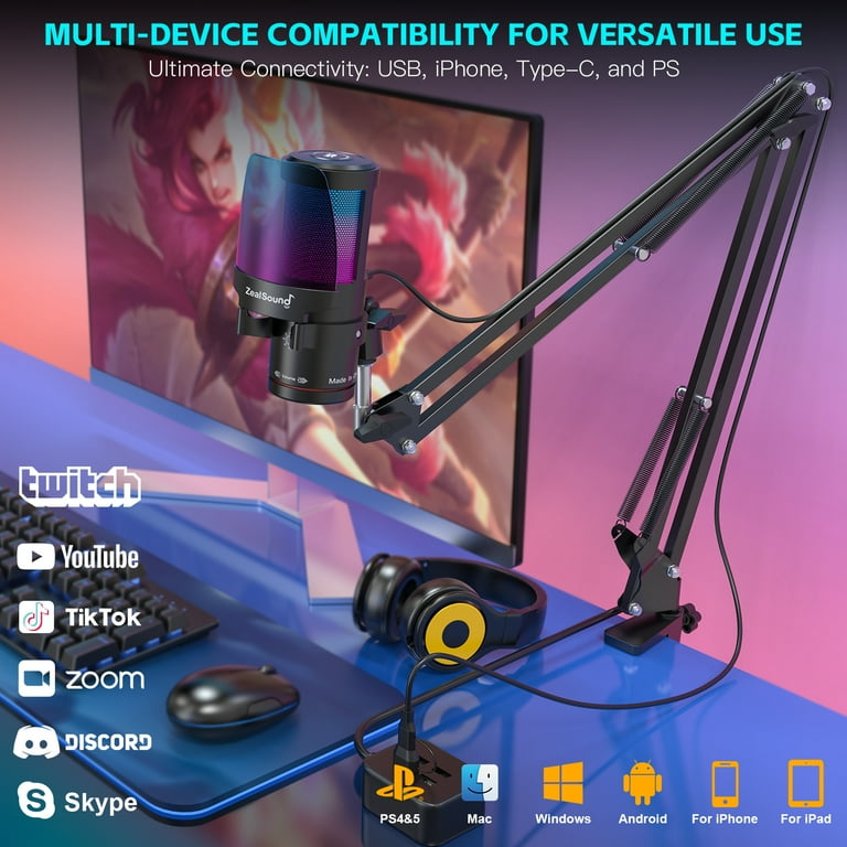 Free Shipping! ZealSound Gaming USB Microphone with Noise