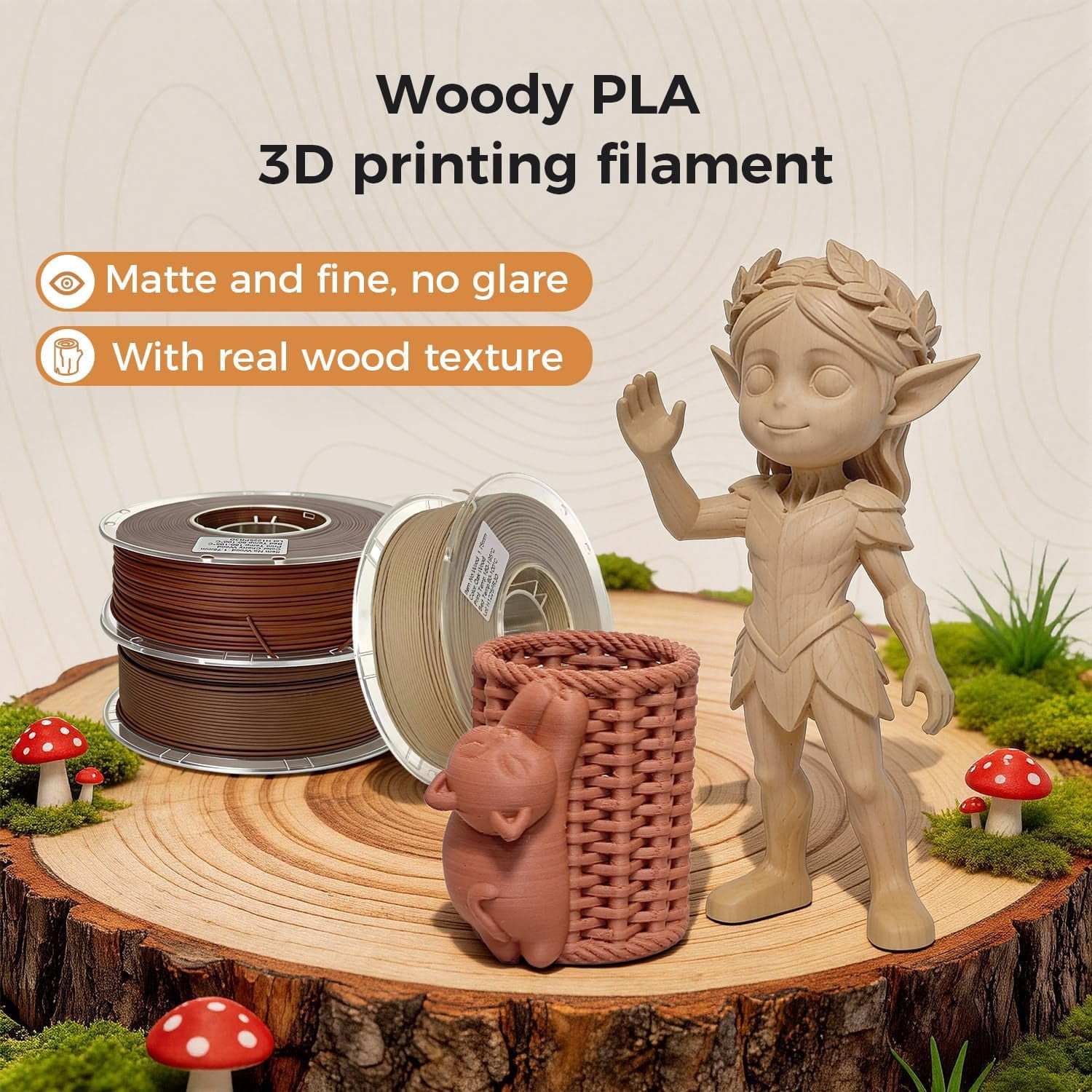 PLA Filament 1.75mm Walnut Wood 1KG, Real Wood Flour Added 3D Printer Filament, 1kg Spool(2.2lbs) Fits for Most FDM 3D Printers Walnut