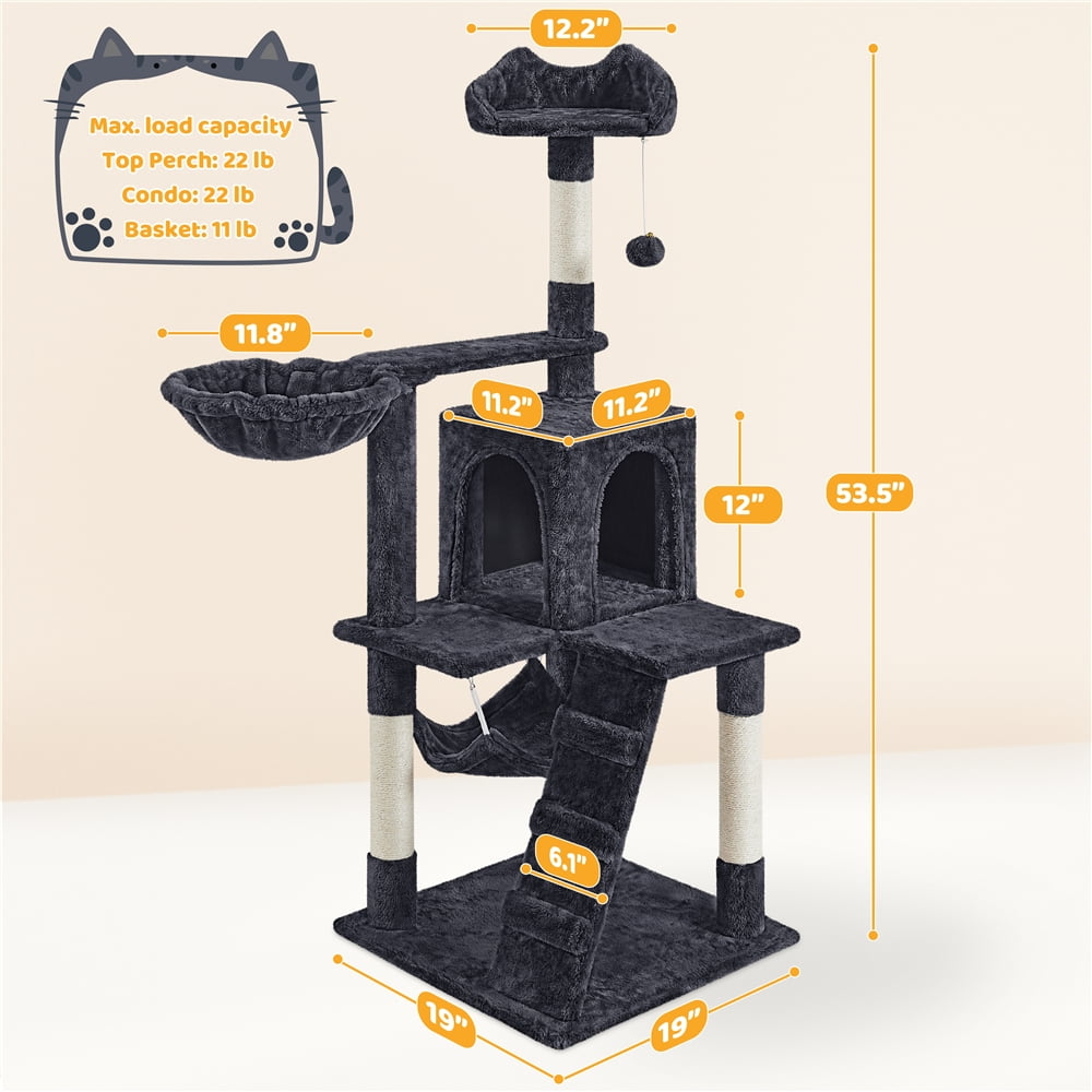 Yaheetech 53.5'' Multilevel Cat Tree Condo with Scratching Post, Black