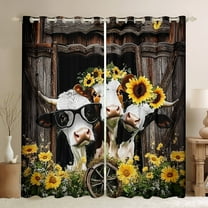 Castle Fairy Kawaii Cow Black Out Curtains for Children Teens Adults,Farmhouse Cottage Animal Curtains Pack of 2 (42x63 Each),Chic Floral Flowers Sunflowers Bedroom Curtains,Lightweight Room Decor