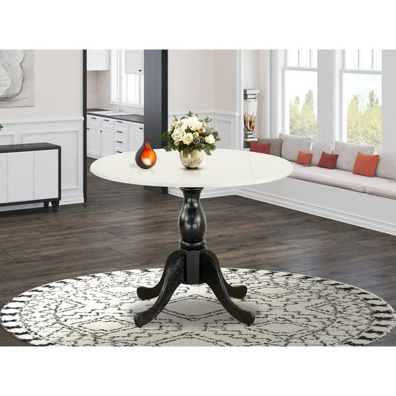 DST-LBK-TP - Round Table - Linen White Table Top and Black Pedestal Leg Finish
