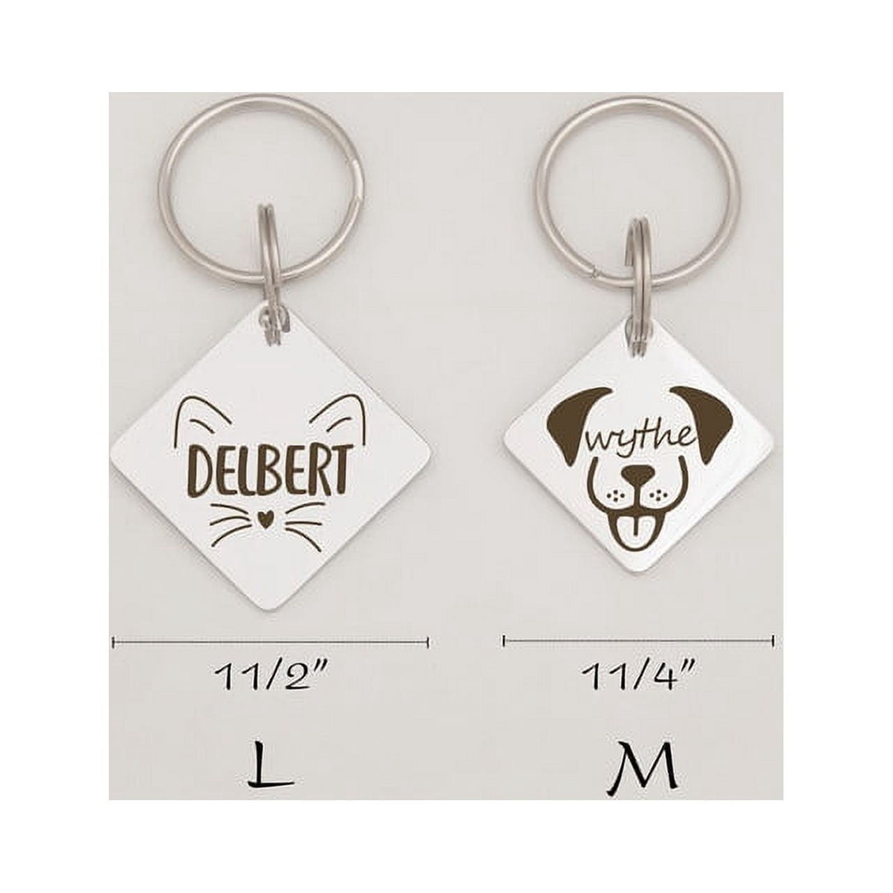 Anavia Stainless Steel Double Sided Diamond Name - Animal Face Engraved Dog & Cat ID Tag, Silver, L