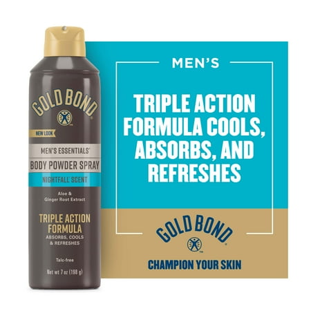 Gold Bond Men's Essentials Body Powder and Foot Powder Spray, Nightfall Scent, 7 oz
