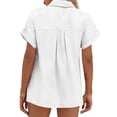 thumbnail image 4 of Womens Cotton Linen Gauze Shirts Loose Fit Button Down Blouses Casual Summer Textured Collared Crinkle Seersucker Tops White M, 4 of 6