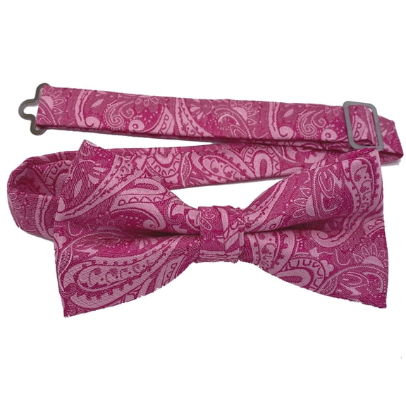 Men’s Paisley Hot Pink Formal Satin Pre-Tied Bow Tie by Spencer J’s Signature Satin Collection