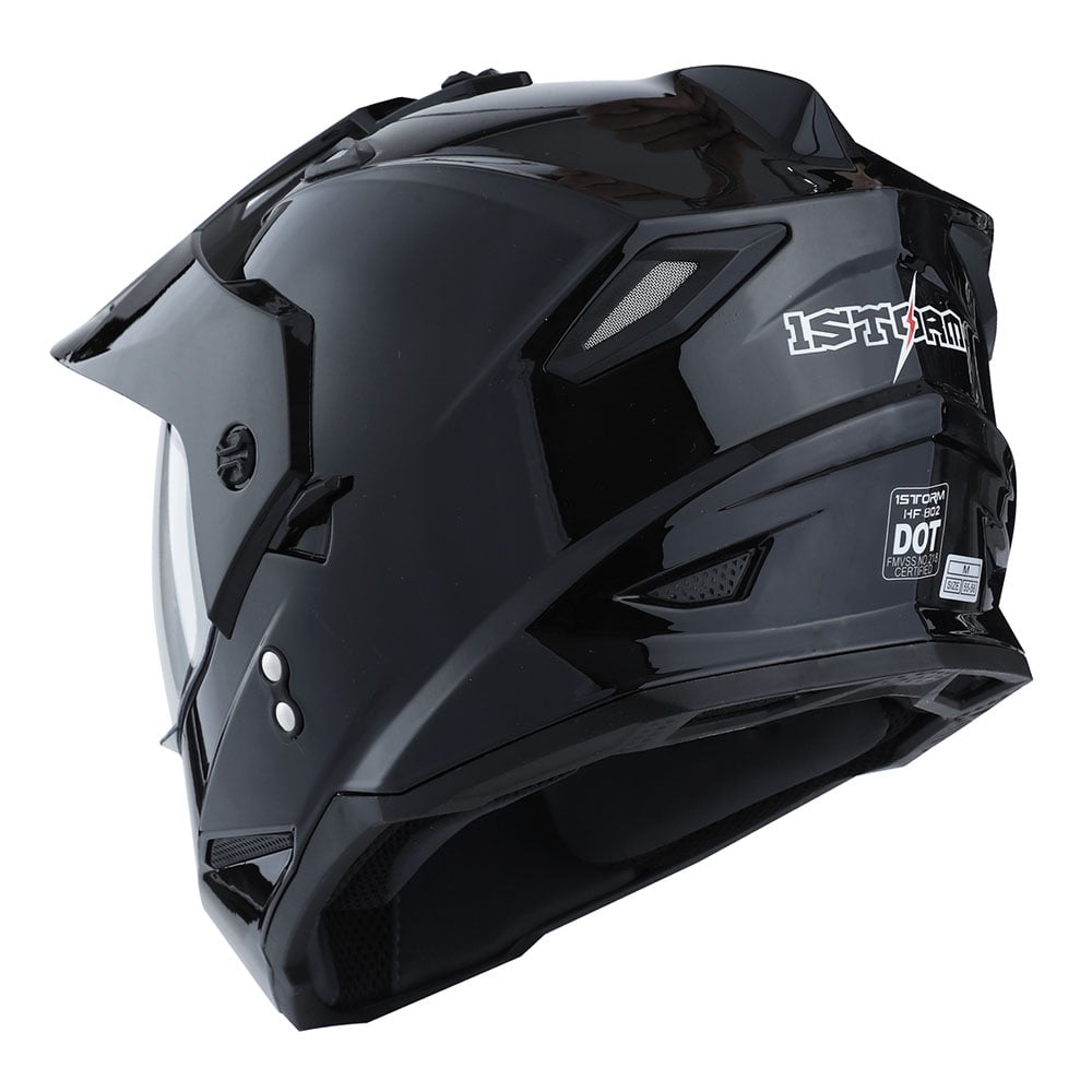 1Storm Adult Motorcycle Motocross Dual Sport Off Road Full Face Dual Visor Helmet F802CLS Glossy Black