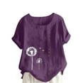 thumbnail image 7 of QUNYINEY Casual Womens Shirts Floral Short Sleeve Crew Neck Tops Linen Button Loose Pullover Shirts, 7 of 7