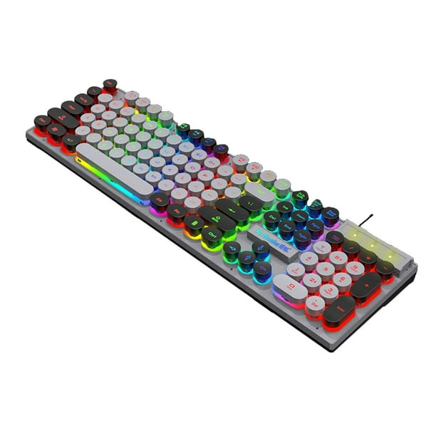 mecánico para juegos, 104 teclas, función multimedia con retroiluminación LED RGB USB con cable, Plug para PC, computadora, gris negro CUTICAT Teclado para juegos
