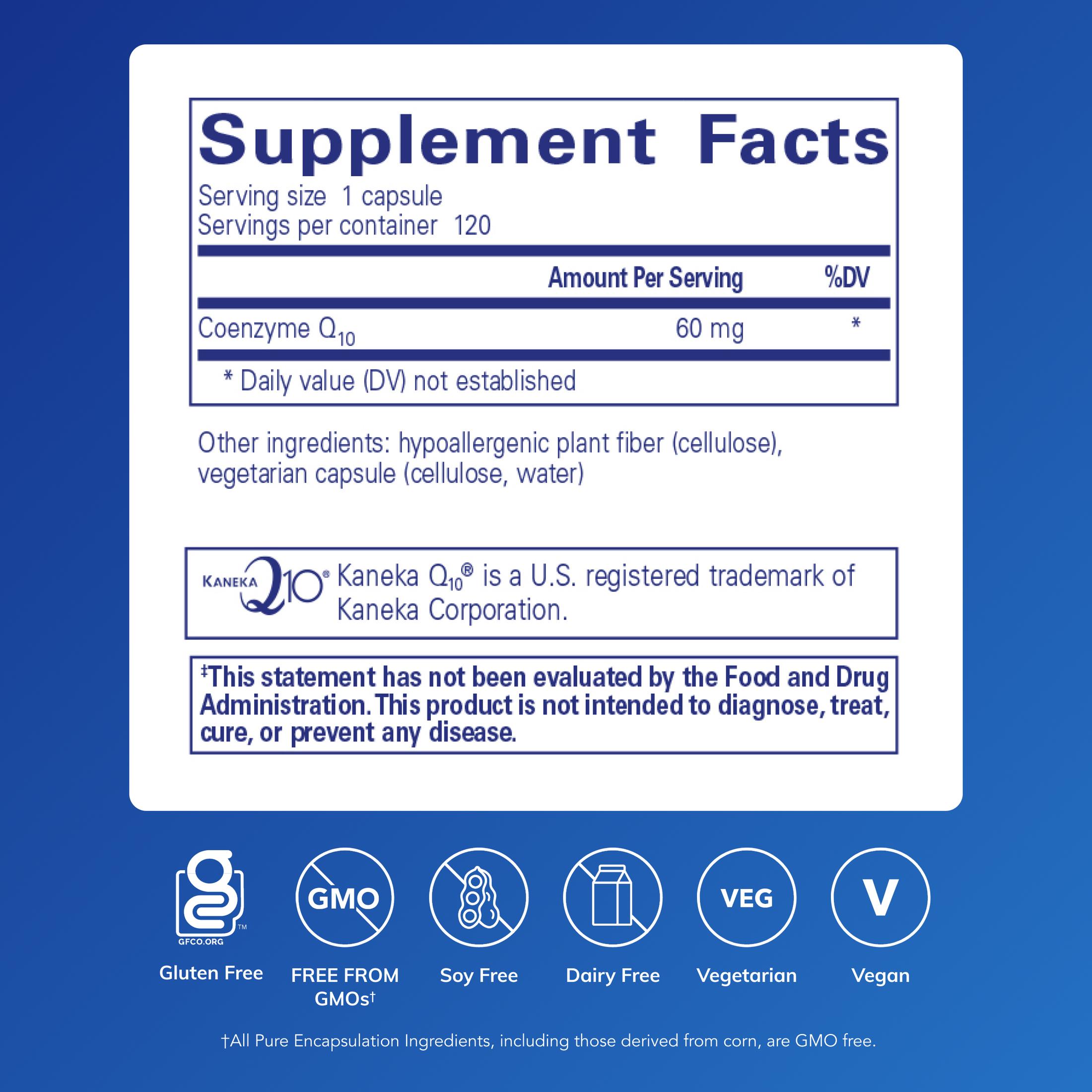 Pure Encapsulations CoQ10 60 mg | Coenzyme Q10 Supplement for Energy, Antioxidants, Brain and Cellular Health, Cognition, and Cardiovascular Support* | 120 Capsules