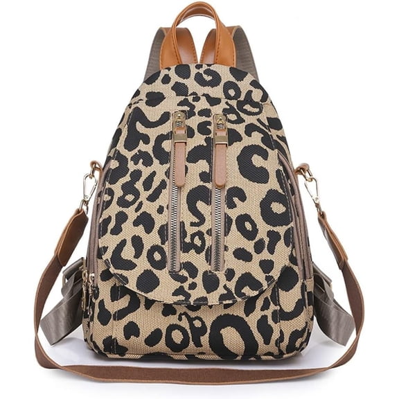 Women's Leopard Backpack PU Leather Printed Shoulder Rucksack Leopard Crossbody Backpack with Handle