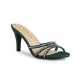 thumbnail image 1 of BLISSFUL STEP Women's Triple Strap Rhinestone Mules Open Toe Stiletto Heel Slide Sandals Dark Green 9, 1 of 7