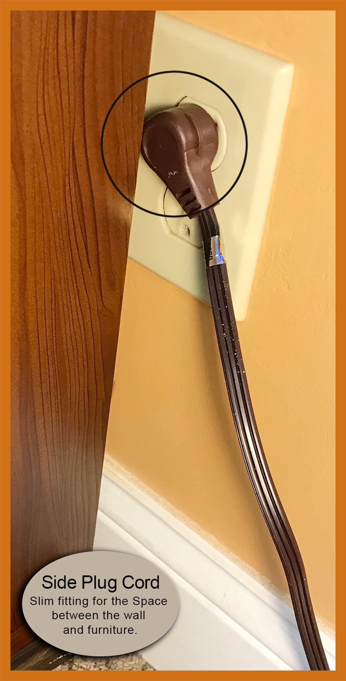 Royal Designs, Inc. Flat Plug Extension Cord for Indoor & Outdoor, 6 ft long, Brown, 6 Outlet Prong Grounded Wire UL Listed, Set of 2